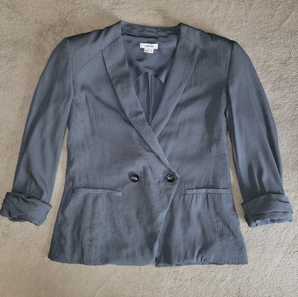 Helmut Lang Silica Crepe Roll Up Sleeve Blazer Blue Smoke size 2​ - Picture 4 of 16